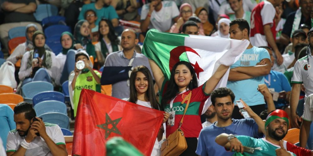 مساندة للمنتخب الجزائري.. مشجعات مغربيات يرفعن العلم الجزائري في مباراة الجزائر ونيجيريا