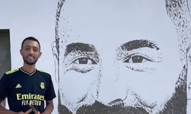 على صفحة ريال مدريد.. شاب مغربي يبدع لوحة باستخدام الفأس لبنزيمة